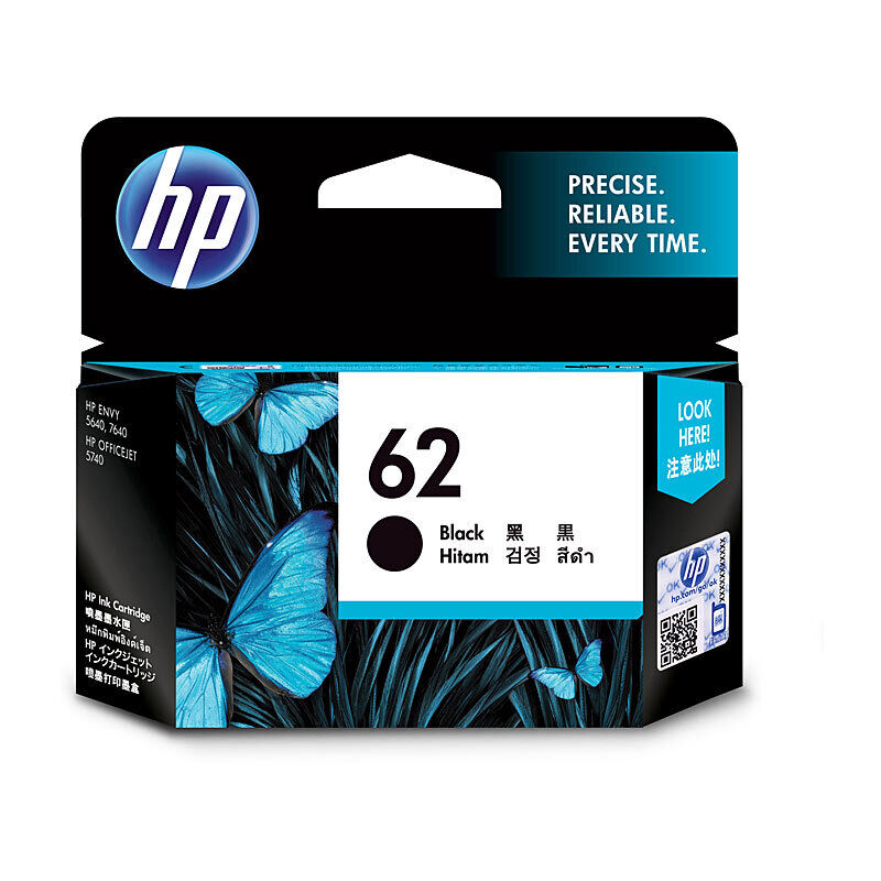 HP (Hewlett Packard) #62 Black Ink Cartridge (C2P04AA)