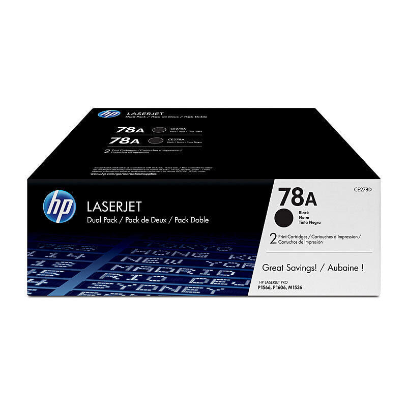 HP (Hewlett Packard) #78A Black Toner Laser Cartridges - Twin Pack CE278AD