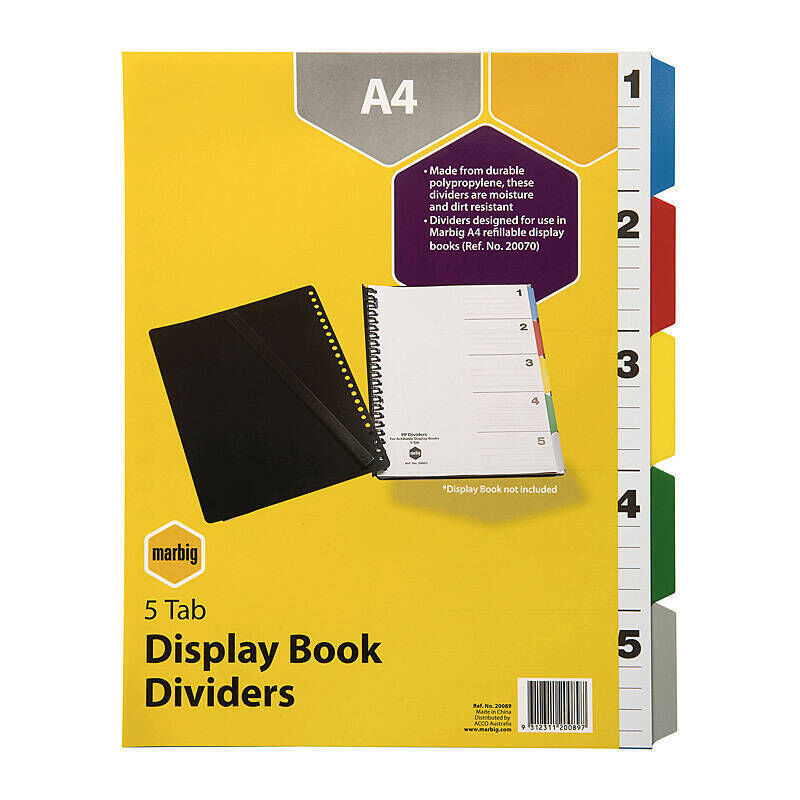 Marbig Dividers A4 - 5 Tabs