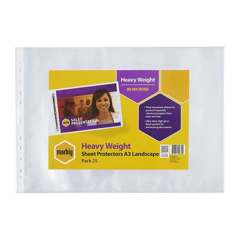 Marbig Sheet Protectors Heavy Weight Landscape A3 - Pack of 25