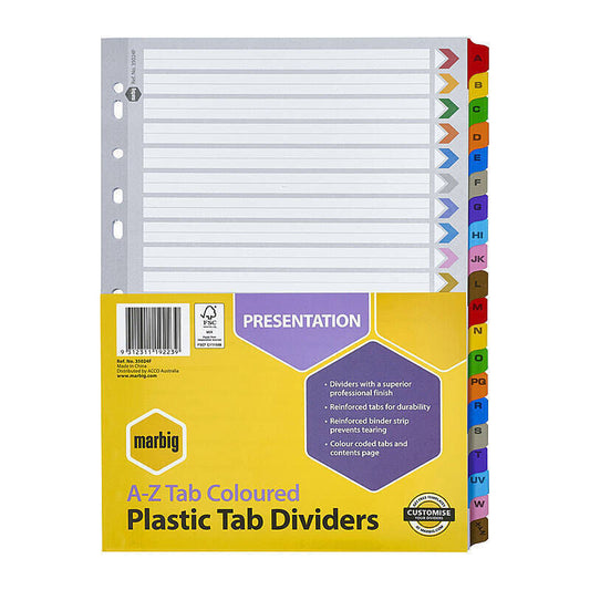 Marbig Dividers Reinforced Board - A4 - A-Z Tabs