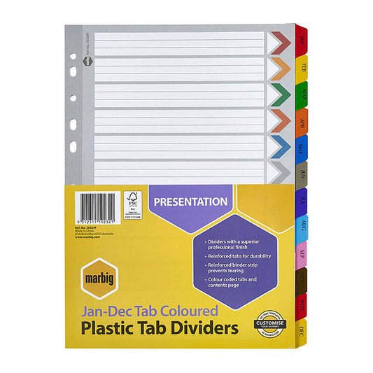 Marbig Dividers Reinforced Board - A4 - Jan-Dec