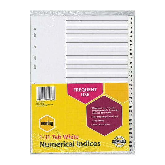 Marbig Indices White A4 - 1 -31 Tabs