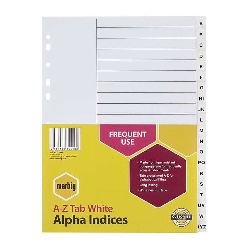 Marbig Indices White A4 - A -Z Tabs