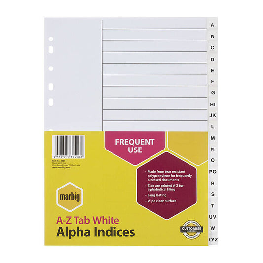 Marbig Indices White A4 - A -Z Tabs