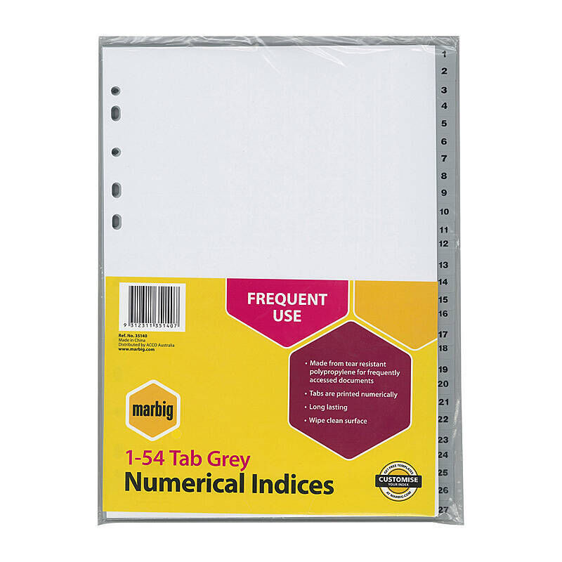 Marbig Indices Grey A4 - 1 -54 Tabs