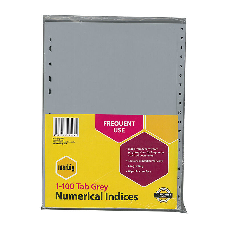 Marbig Indices Grey A4 - 1 -100 Tabs