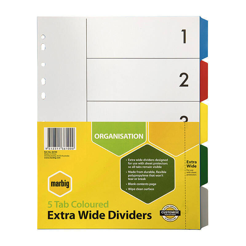 Marbig Dividers X - Wide Clear PP A4 - 5 Tabs