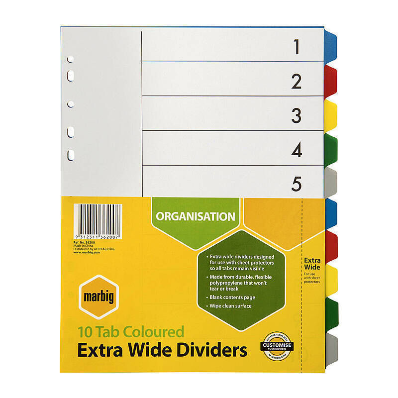 Marbig Dividers X - Wide Clear PP A4 - 10 Tabs