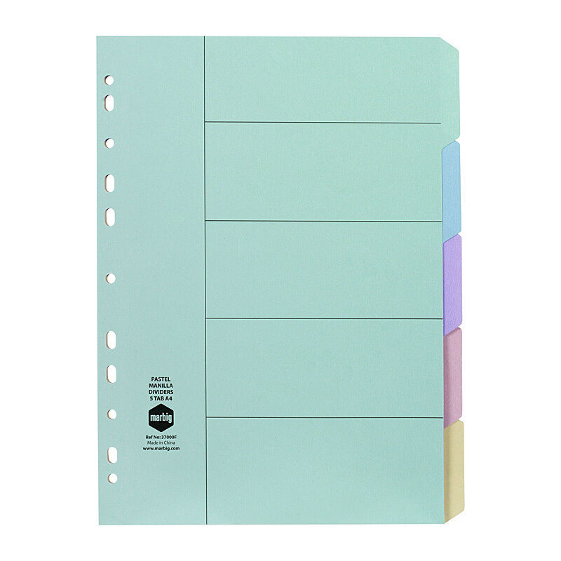 Marbig Divider Manilla A4 Pastel - 5 Tabs