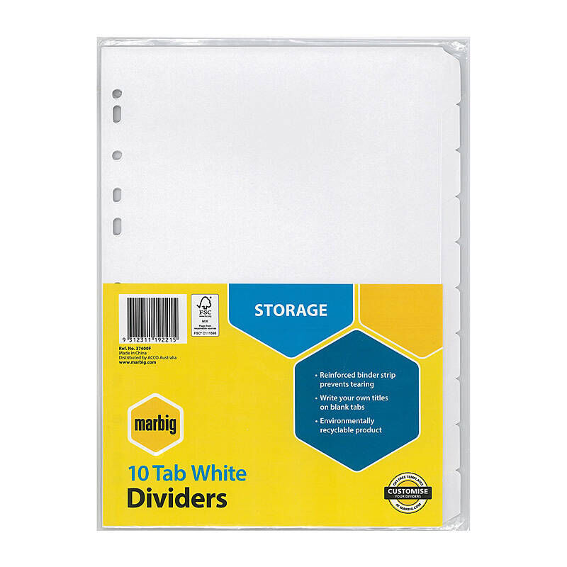 Marbig Divider White Manilla A4 - 10 Tabs