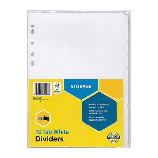 Marbig Divider White Manilla A4 - 10 Tabs