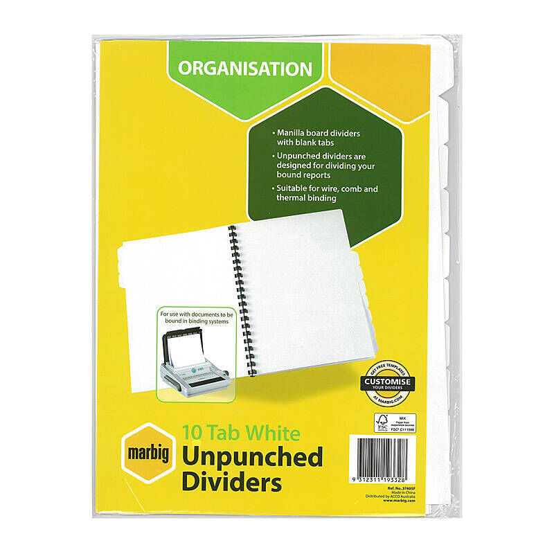 Marbig Indices & Divider 10 Tab Manilla A4 Unpunched