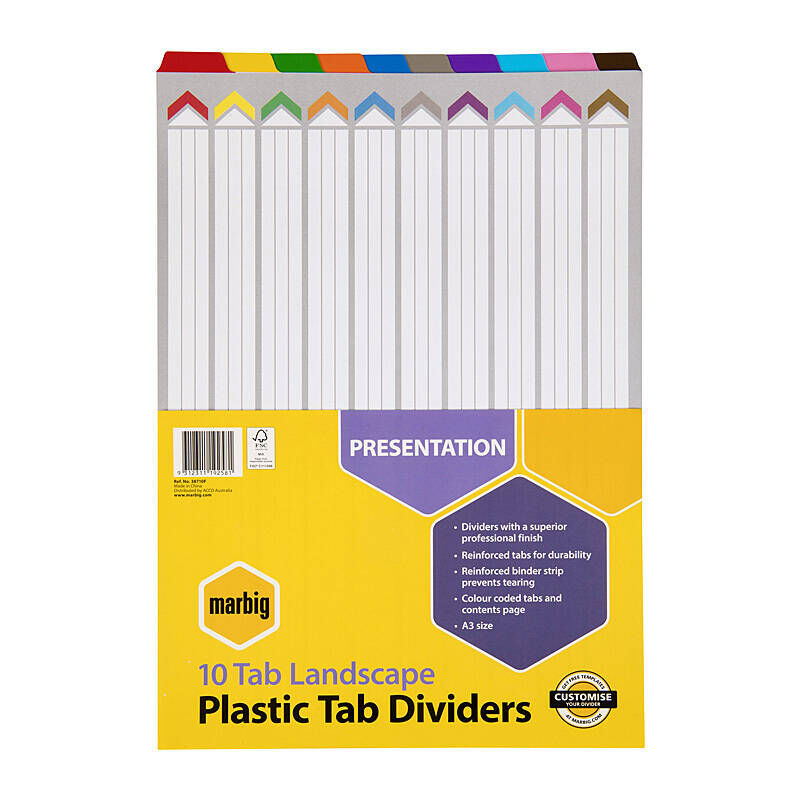 Marbig Dividers Landscape Reinforced Board A3 - 10 Tabs