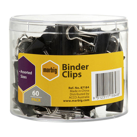 Marbig Assorted Binder Clips - Tub of 60