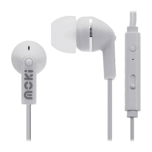 Moki Noise Isolating Earbuds with Mic - White