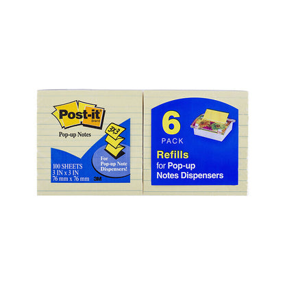 Post-It Lined Pop-up Notes Canary Yellow 76 x 76mm Pack of 6