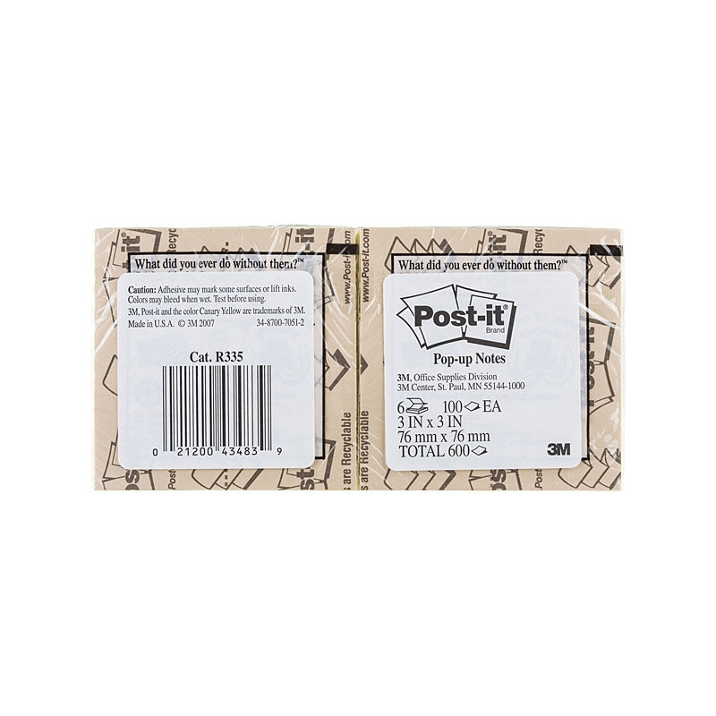 Post-It Lined Pop-up Notes Canary Yellow 76 x 76mm Pack of 6