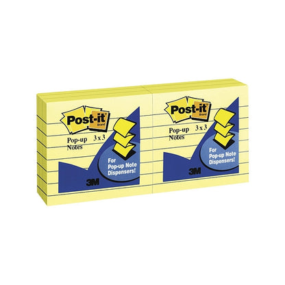 Post-It Lined Pop-up Notes Canary Yellow 76 x 76mm Pack of 6