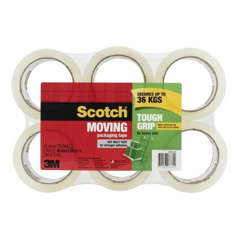 Scotch Tough Grip Moving Tape 48mm x 50M Clear 6 Pack
