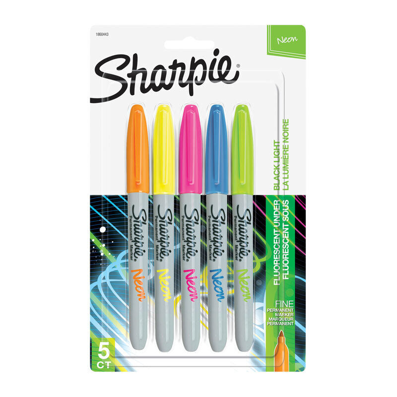 Sharpie Neon Permanent Marker Fine Point Assorted - Pack of 5