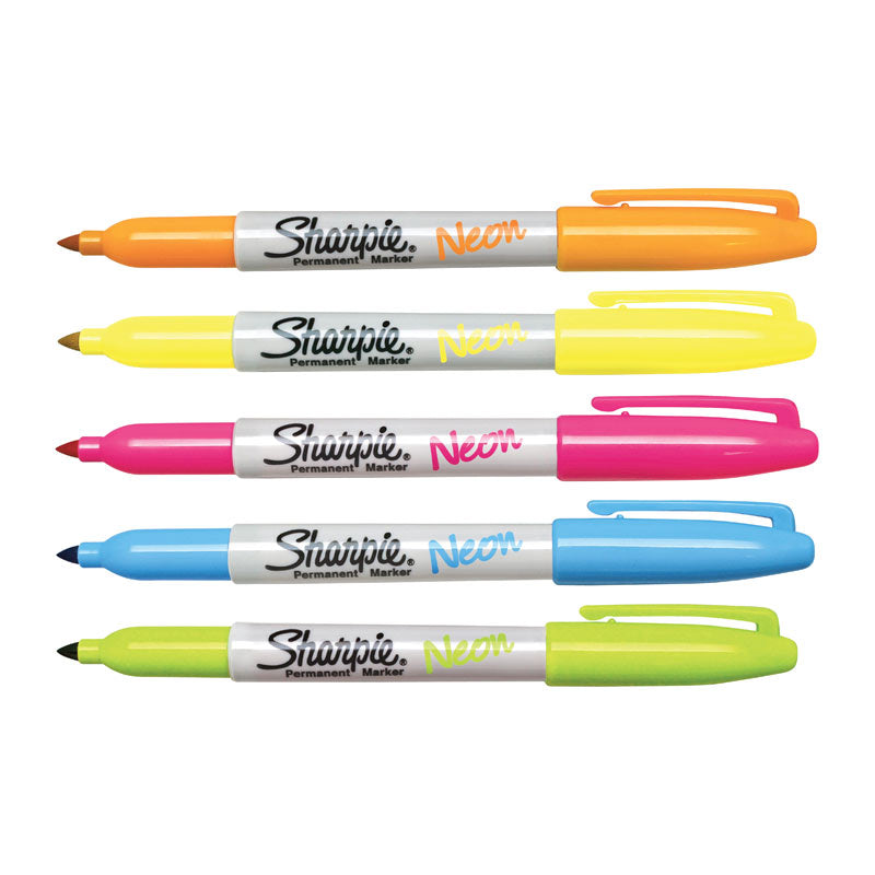 Sharpie Neon Permanent Marker Fine Point Assorted - Pack of 5