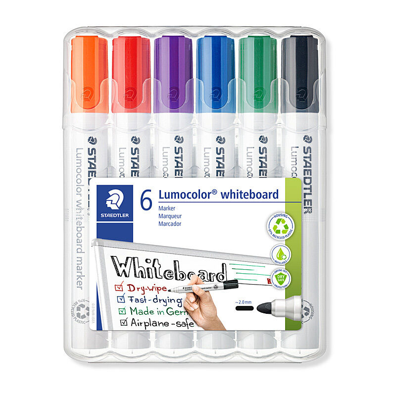 Staedtler Whiteboard Marker 351 Bullet Assorted - Wallet of 6