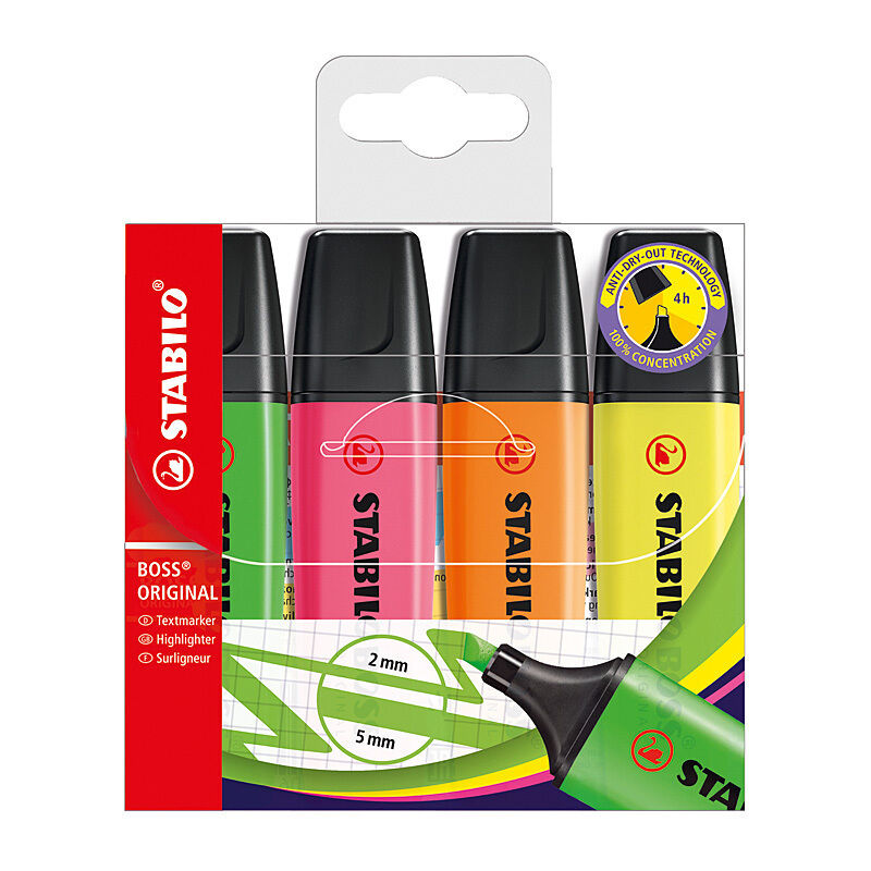 Stabilo Boss Highlighter Assorted - Wallet of 4